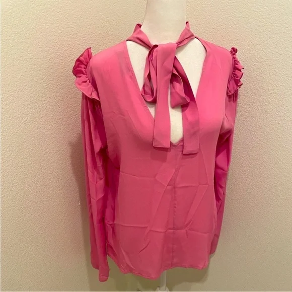 MSGM Milano Pink Ruffle Shoulder Silk Blend Blouse Size 40 (US 6) - Picture 1 of 9